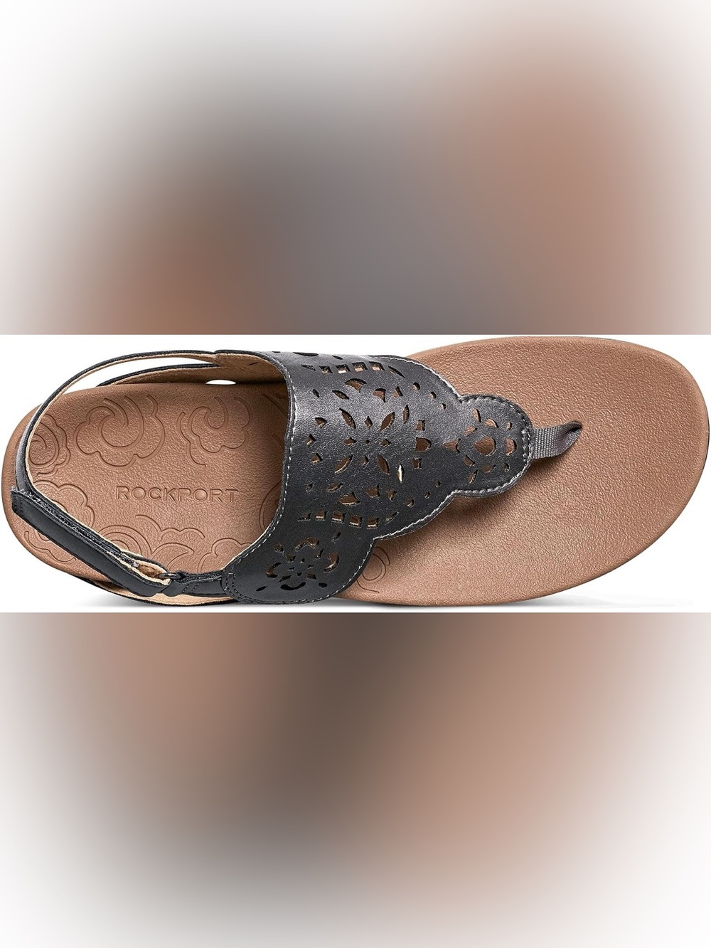 Rockport Black Cutout Velcro Slingback Thong Sandals (9.5) - Picture 2 of 11